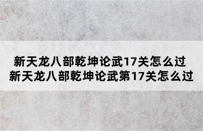 新天龙八部乾坤论武17关怎么过 新天龙八部乾坤论武第17关怎么过